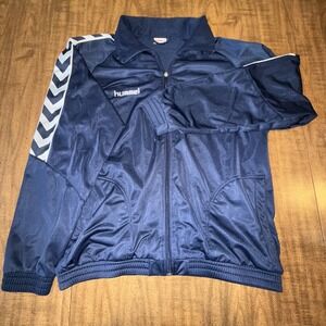 Hummel Mens Full Zip‎ Embroidered Logo Chevron Print Sleeve Jacket Blue XL